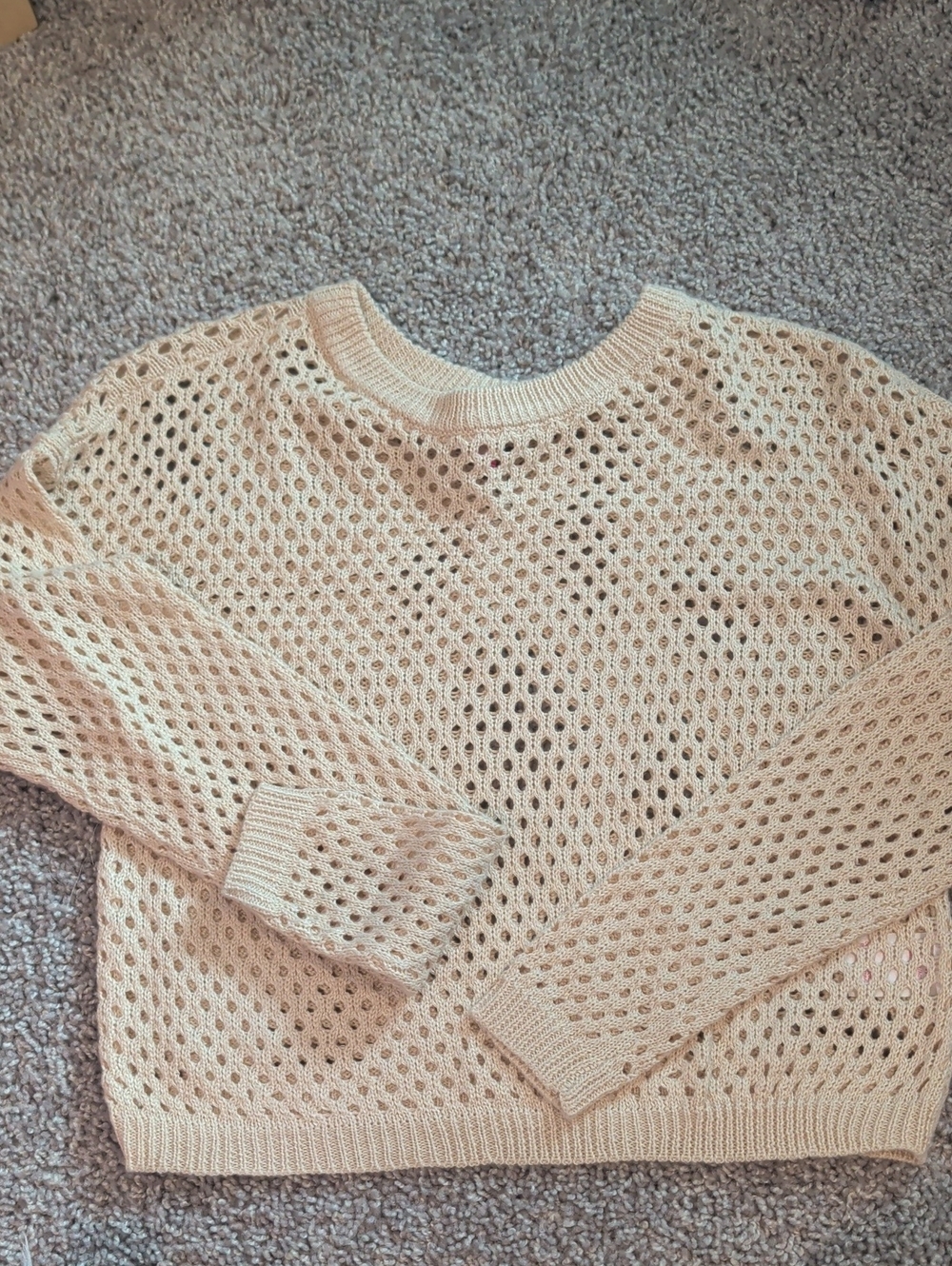 No Boundaries Open-Knit Crewneck Sweater in Light Beige